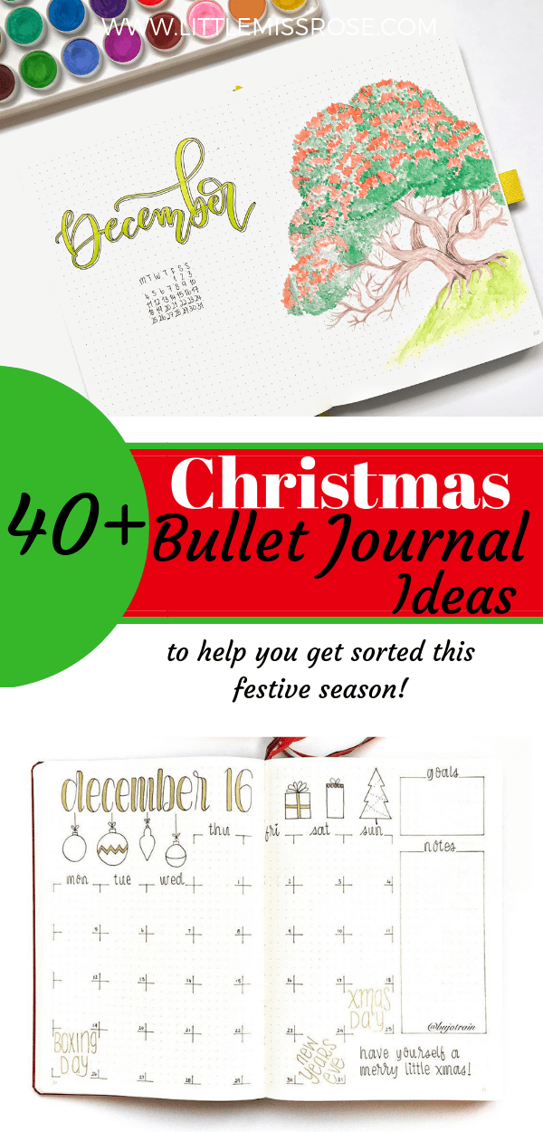 Find ideas for festive Chrsitmas bullet journal spreads, including mood trackers, weekly logs, monthly logs, welcome pages and lists!  All the lists!  for your bujo