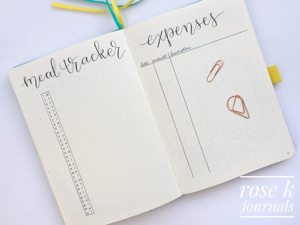 Rose K Journals meal tracker and expense tracker in my bullet journal for November 2017