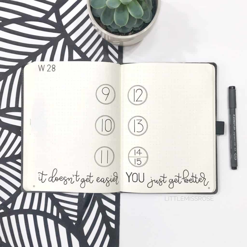 Create 5 different bullet journal weekly spreads from one simple layout www.littlemissrose.com