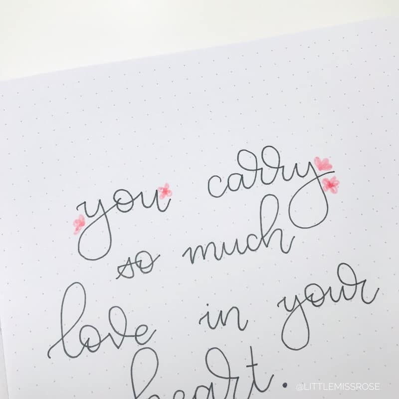Romantic hand lettering ideas. Follow this tutorial for easy fonts for your bullet journal.