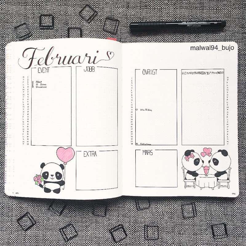 Check out these gorgeous Valentines day themes for your bullet journal - monthly log by @malwal94_bujo